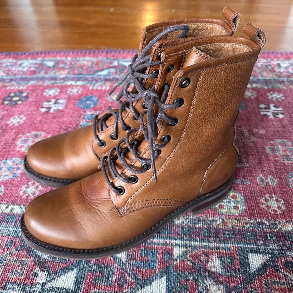Frye Veronica Combat Boot Women’s US 7 Camel Leather Lace-Up - Picture 4 of 11